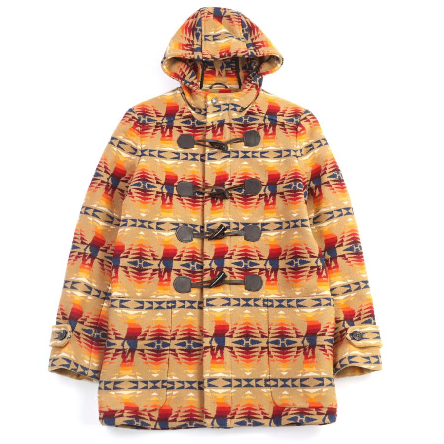 極美品○HYSTERIC GLAMOUR PENDLETON ヒステリックグラマー ペンドルトン 0234AC03 ウール コットン HYS TIMES総柄 フーデッド トグルボタン ダッフルコート マルチカラー S USA製 正規品 メンズ 定価121,000円 極美品○HYSTERIC GLAMOUR PENDLETON ヒステリックグラマー ペン