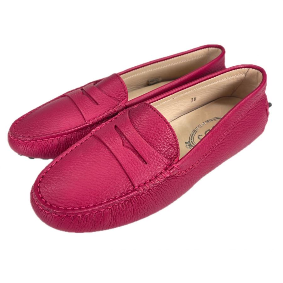 極美品▲TOD’S トッズ ゴンミーニ ロゴ刻印 レザーローファー モカシン ドライビングシューズ ピンク 36 イタリア製 レディース 極美品△TOD'S トッズ ゴンミーニ ロゴ刻印 レザーローファー モカシン