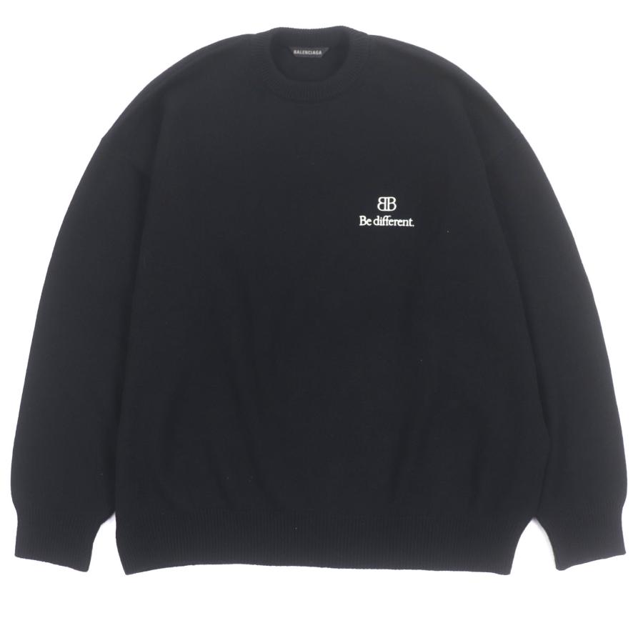 未使用品▼BALENCIAGA バレンシアガ 22AW 719658 カシミヤ100% Bedifferent 刺繍 クルーネック ニットセーター ブラック M 正規品 メンズ BALENCIAGA（バレンシアガ） 未使用品▽BALENCIAGA 22AW 719658