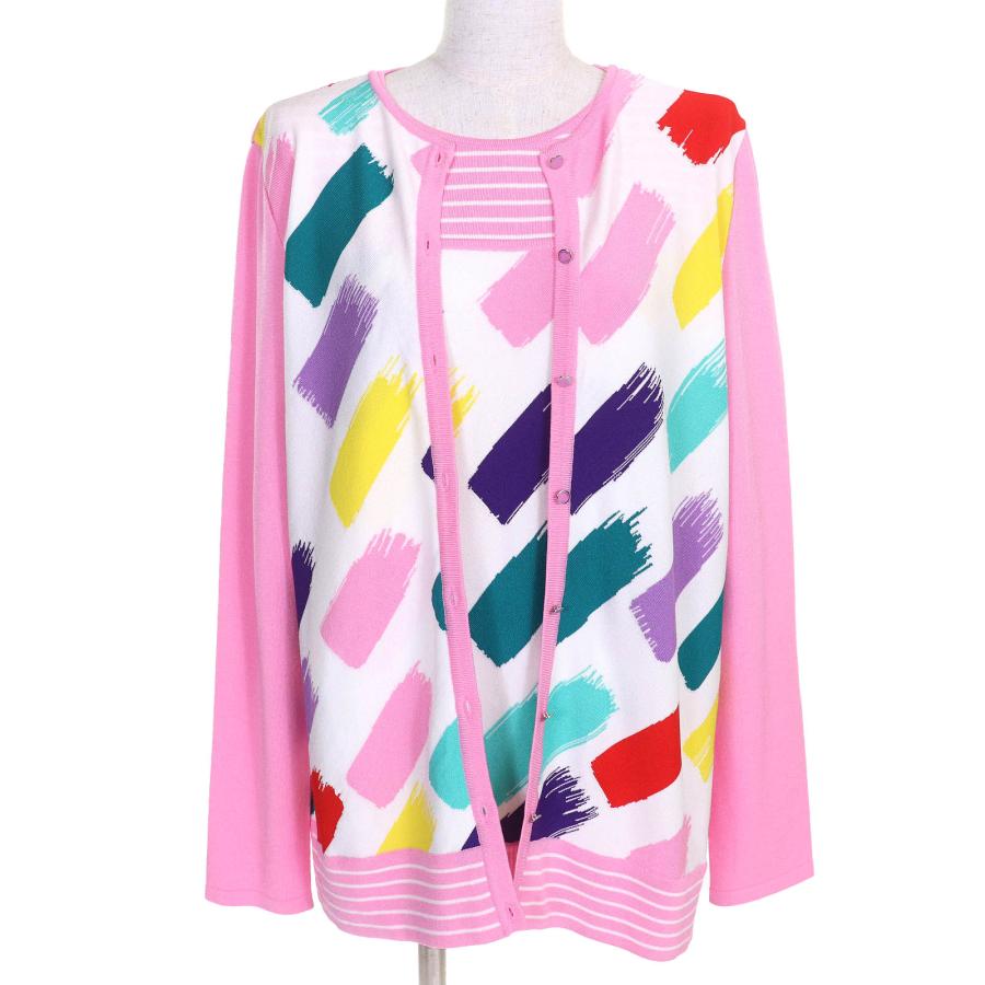 未使用△LEONARD SPORT レオナールスポーツ 総柄 カーディガン 半袖カットソー 総額約9万円 アンサンブル ピンク マルチカラー 42 正規品 未使用△LEONARD SPORT レオナールスポーツ 総柄 カーディガン 半袖