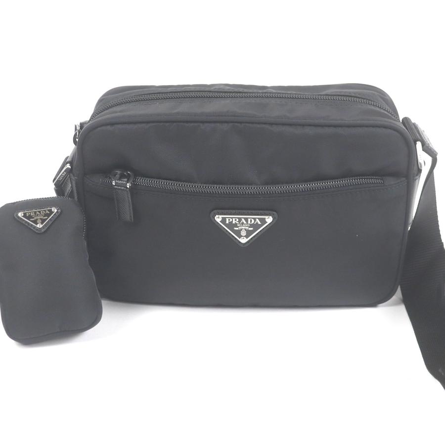 極美品□PRADA プラダ 1BC167 Re-NYLON トライアングルロゴ 三角プレート ポーチ付き ショルダーバッグ ブラック 保存袋付き イタリア製 PRADA（プラダ） 極美品□PRADA 1BC167 Re-NYLON トライアングルロゴ