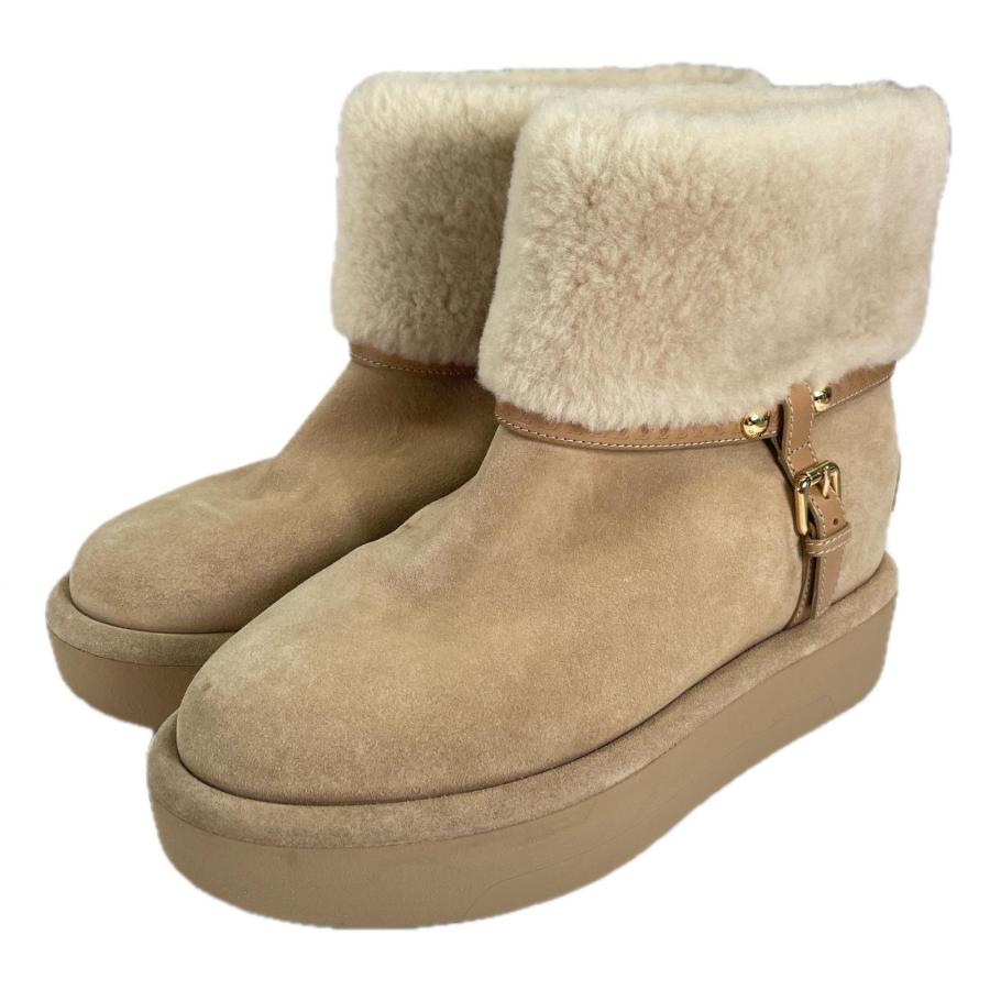 美品▲LOUIS VUITTON ルイヴィトン アスペンライン ベルトデザイン ムートン ショートブーツ ベージュ 37 イタリア製 レディース LOUIS VUITTON（ルイ・ヴィトン） 美品△LOUIS VUITTON アスペンライン