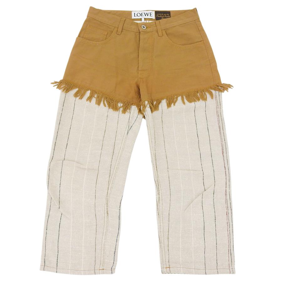 極美品▲LOEWE×Paulas Ibiza  ロエベ×パウラズイビザ S2292032IB ヘンプ リネン混 切替デザイン ロゴボタン付き パンツ 34 正規品 メンズ 極美品△LOEWE×Paulas Ibiza ロエベ×パウラズイビザ S2292032IB ヘンプ