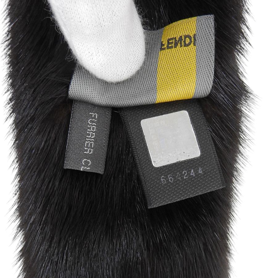極美品▲FENDI フェンディ ミンク MINK ロゴ金具付き ティペット ショール ダークブラウン 保存袋付き イタリア製 レディース FENDI（フェンディ） 極美品△FENDI ミンク MINK ロゴ金具付き ティ