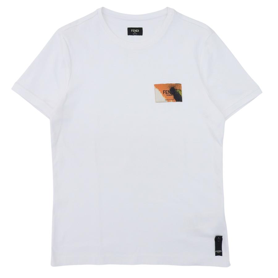 極美品▲FENDI フェンディ FY0894 AN1U コットン100％ ロゴラベルワッペン・パッチ付き 半袖Ｔシャツ 白 M イタリア製 正規品 メンズ FENDI（フェンディ） 極美品△FENDI FY0894 AN1U コットン100