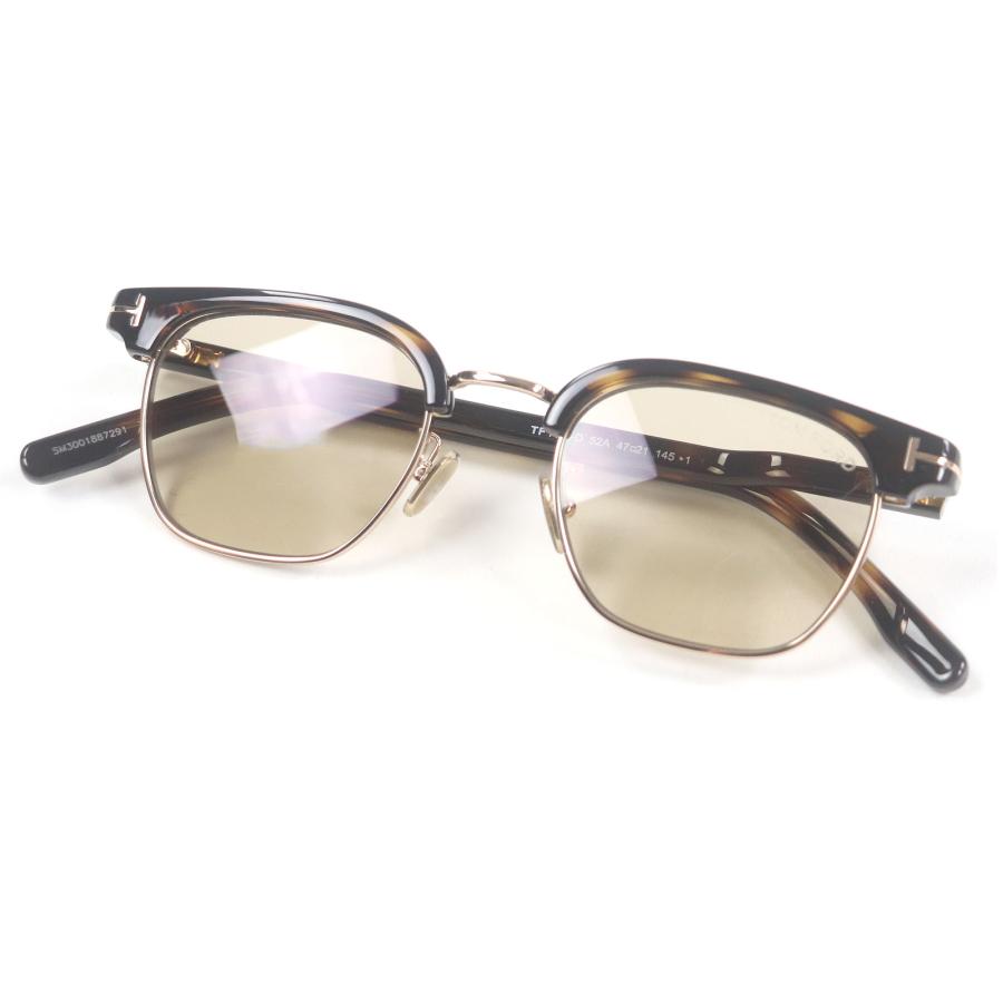極美品□TOM FORD トムフォード TF1119-D マーブル ハーフリム サングラス クリアブラウン ゴールド イエローレンズ 47□21-145 伊製 未使用品□TOM FORD トムフォード TF1119-D マーブル柄 ハーフリム