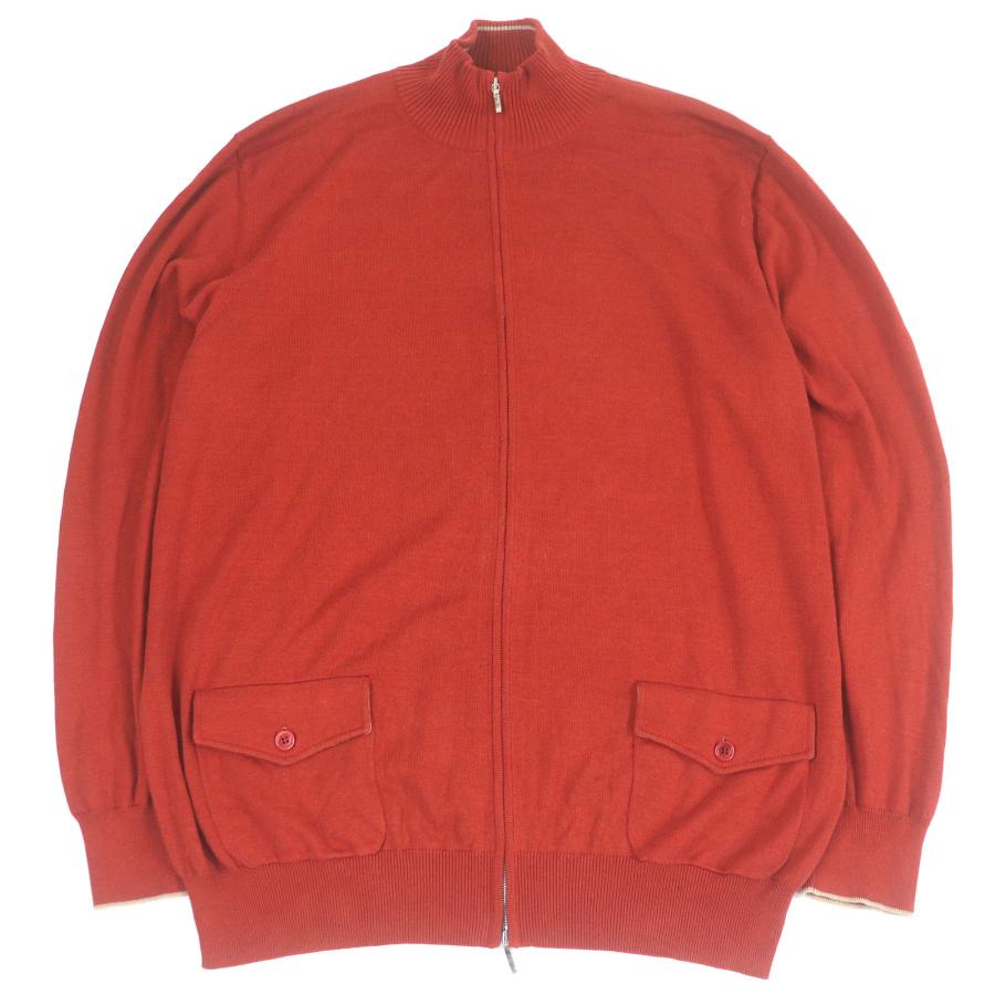 美品□Loro Piana ロロピアーナ コットン シルク ジップアップ 長袖 ニットジャケット テラコッタ 58/希少サイズ イタリア製 メンズ Loro Piana（ロロピアーナ） 美品□Loro Piana コットン シルク ジップ