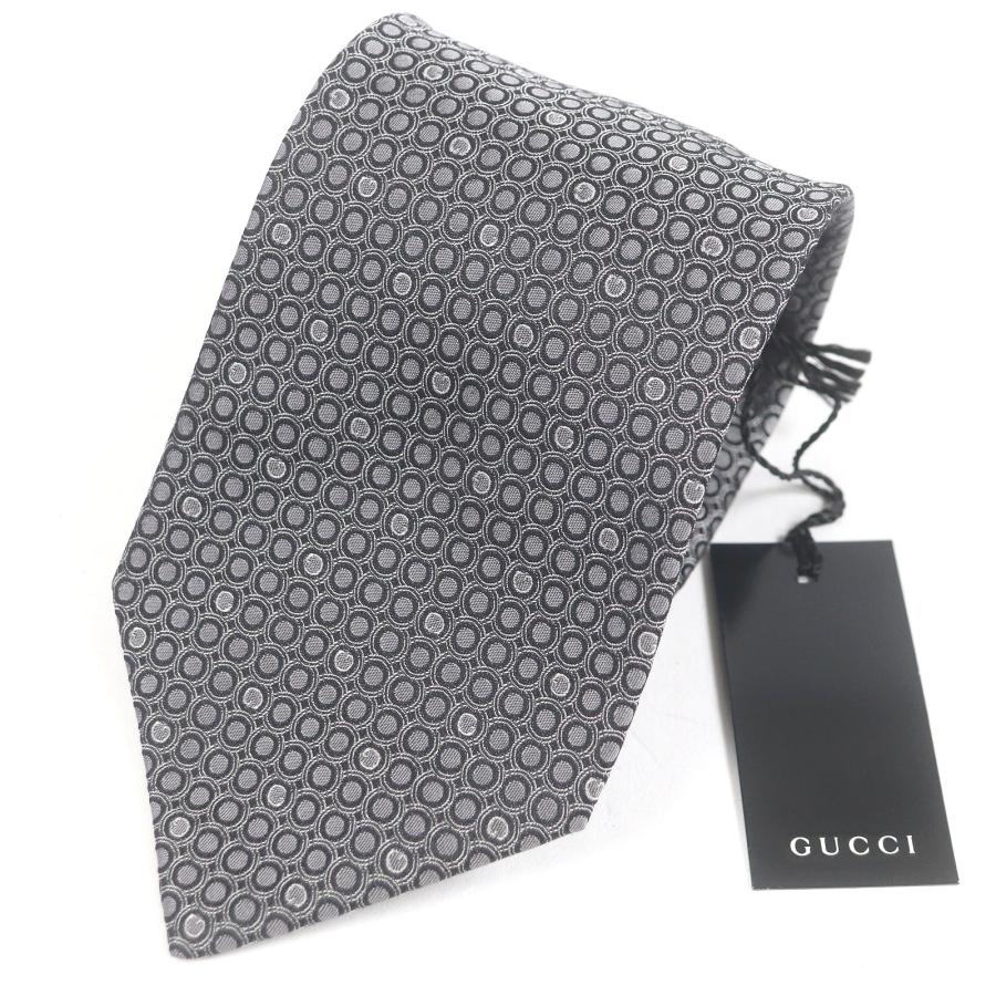 未使用品□GUCCI グッチ シルク100％ Gロゴ ドット 総柄 ワイドタイ ネクタイ グレー イタリア製 ショップ袋付き メンズ オススメ◎ GUCCI（グッチ） 未使用品□GUCCI シルク100％ Gロゴ ドット 総柄