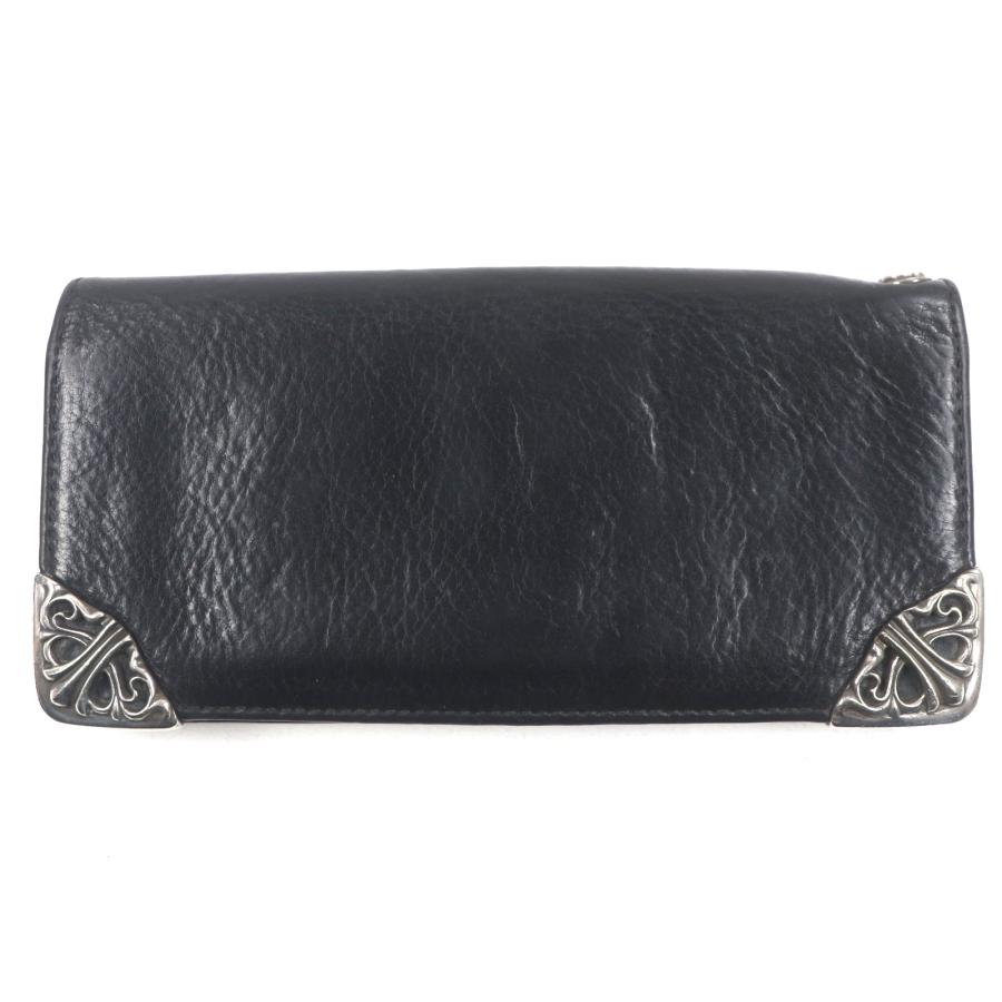 良品▼CHROME HEARTS クロムハーツ LNG SNGL FLD TIPS シングルフォールド 925 スクロールラベル レザーウォレット 二つ折り長財布 黒 良品▽CHROME HEARTS クロムハーツ LNG SNGL FLD TIPS シングル