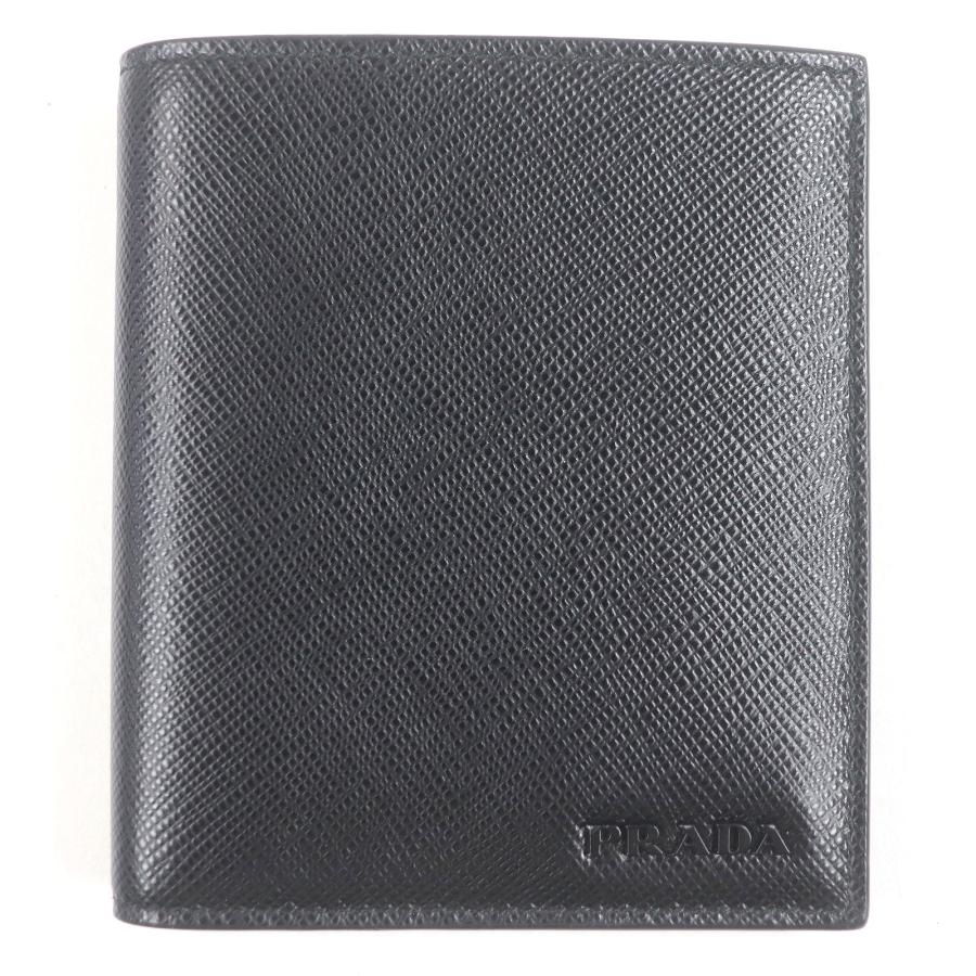 極美品□PRADA プラダ 2MO004 ロゴプレート サフィアーノ マルティック レザー 二つ折り カードケース 札入れ ネロ イタリア製 メンズ PRADA（プラダ） 極美品□PRADA 2MO004 ロゴプレート サフィアーノ