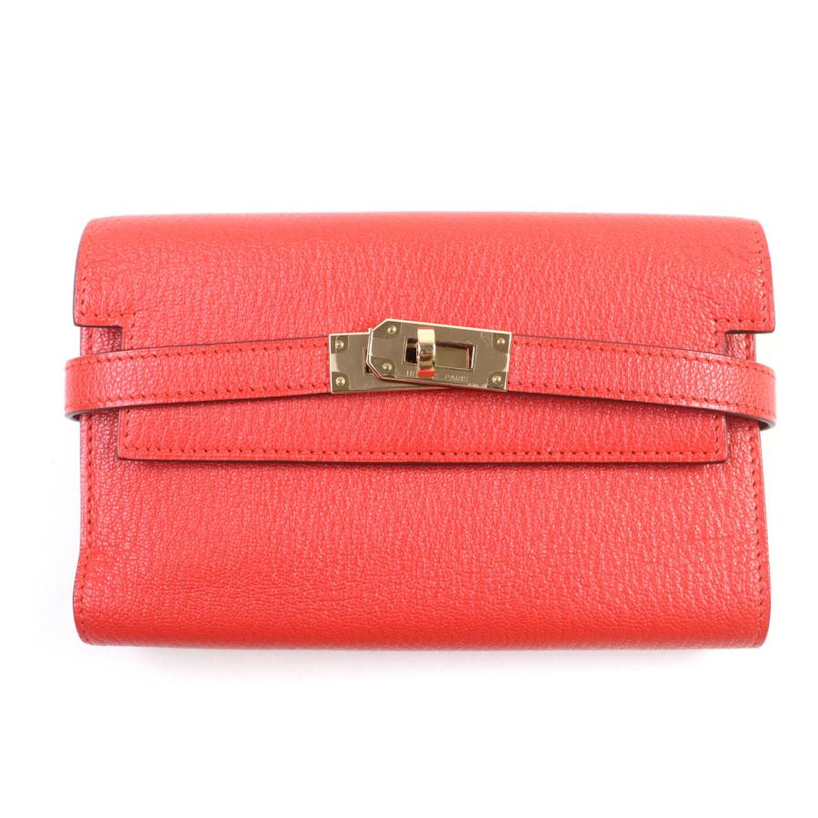 未使用品★HERMES エルメス ルージュトマト シェーブル ケリーミディアムウォレット 三つ折り財布 X刻印 箱付き フランス製 レディース HERMES（エルメス） 未使用品☆HERMES ルージュトマト シェーブル