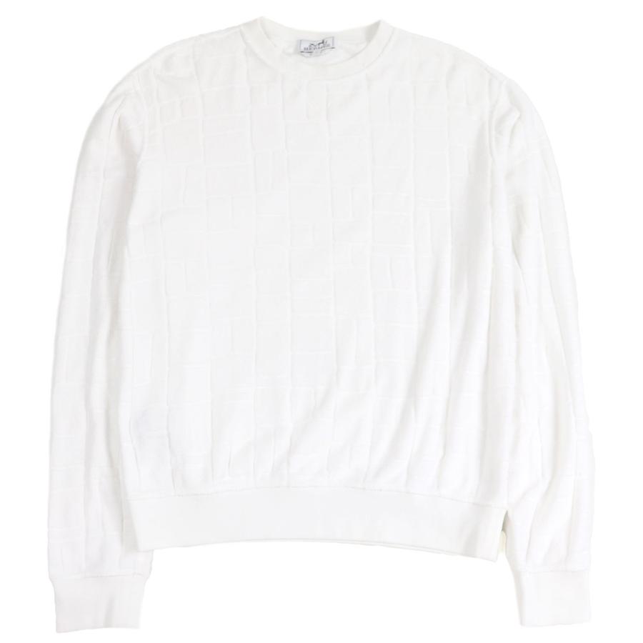美品□HERMES エルメス 19SS コットン100% スクエア 総柄 パイル地 ロングスリーブ 長袖Ｔシャツ ホワイト L イタリア製 正規品 メンズ HERMES（エルメス） 美品□HERMES 19SS コットン100% スクエア 総柄