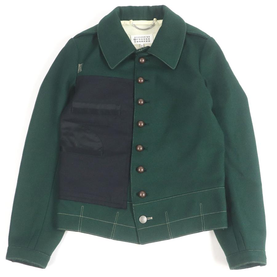 極美品□メゾンマルジェラ10 21AW S50AM0522 Contrasting Panel Detail Jacket ウールジャケット グリーン 44 イタリア製 正規品 メンズ 極美品□メゾンマルジェラ10 21AW S50AM0522 Contrasting Panel Detail