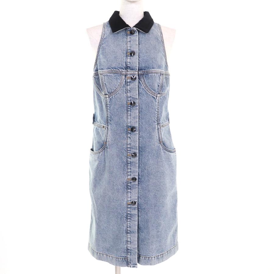 未使用★LOUIS VUITTON ルイヴィトン 24SS RW241WJ コットン100% ベルベットアクセント デニムドレス ワンピース インディゴ 38 正規品 LOUIS VUITTON（ルイ・ヴィトン） 未使用☆LOUIS VUITTON 24SS RW241WJ