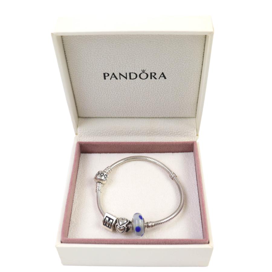 美品△PANDORA パンドラ SV925 ハートモチーフ ドットカラーストーン