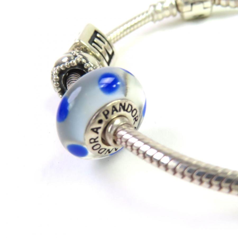 美品△PANDORA パンドラ SV925 ハートモチーフ ドットカラーストーン