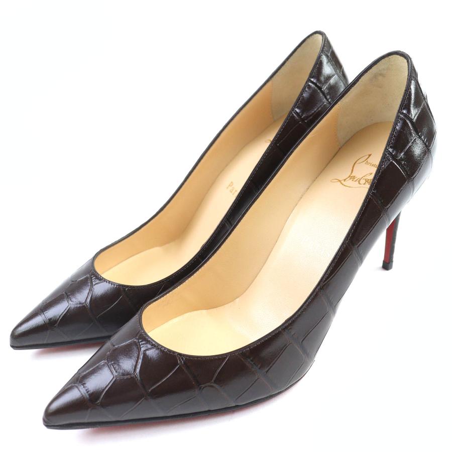 極美品△Christian Louboutin クリスチャンルブタン 3200067 KATE 85 クロコ型押しレザー ポインテッドトゥ パンプス ダークブラウン37 Christian Louboutin（クリスチャンルブタン） 極美品△Christian