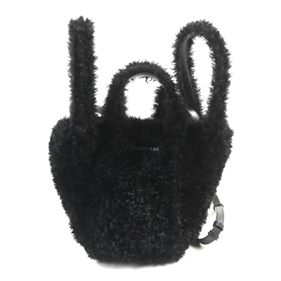 極美品★BALENCIAGA バレンシアガ 672793 エブリデイ 2.0 xs ロゴ刺繍入り Fファー ショルダー トートバッグ ブラック 保存袋付 伊製 BALENCIAGA（バレンシアガ） 極美品☆BALENCIAGA 672793 エブリデイ