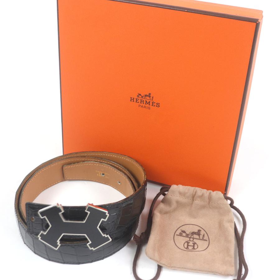 HERMES エルメス Hバックル クロコ ポロサス 男女兼用 ベルト HERMES（エルメス） 良品□HERMES ポロサス クロコダイル Hロゴ
