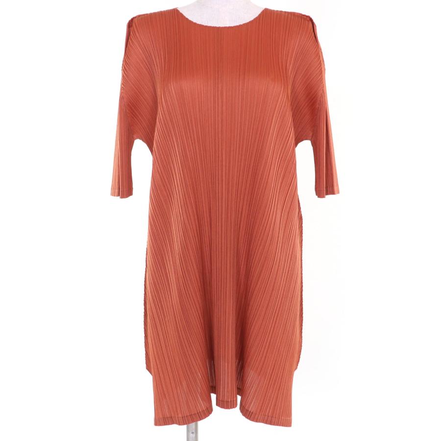 極美品☆PLEATS PLEASE プリーツプリーズ イッセイミヤケ PP81-JT223 半袖 ワンピース オレンジ系 3 日本製 正規品 レディース 極美品☆PLEATS PLEASE プリーツプリーズ イッセイミヤケ PP81-JT223