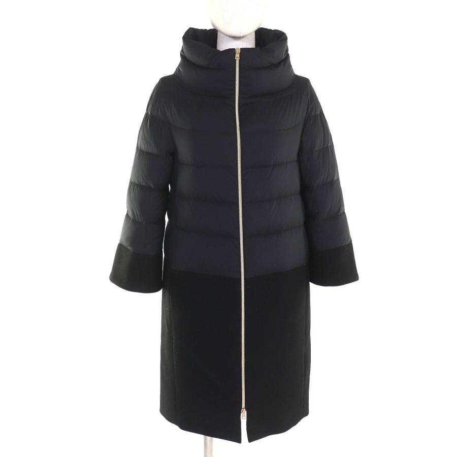 HERNO ヘルノ オフィサーカラーコート フレアスリーブ グログラン ブラック HERNO（ヘルノ） 美品△Herno 2018年製 PI0832D ロゴプレート ウール