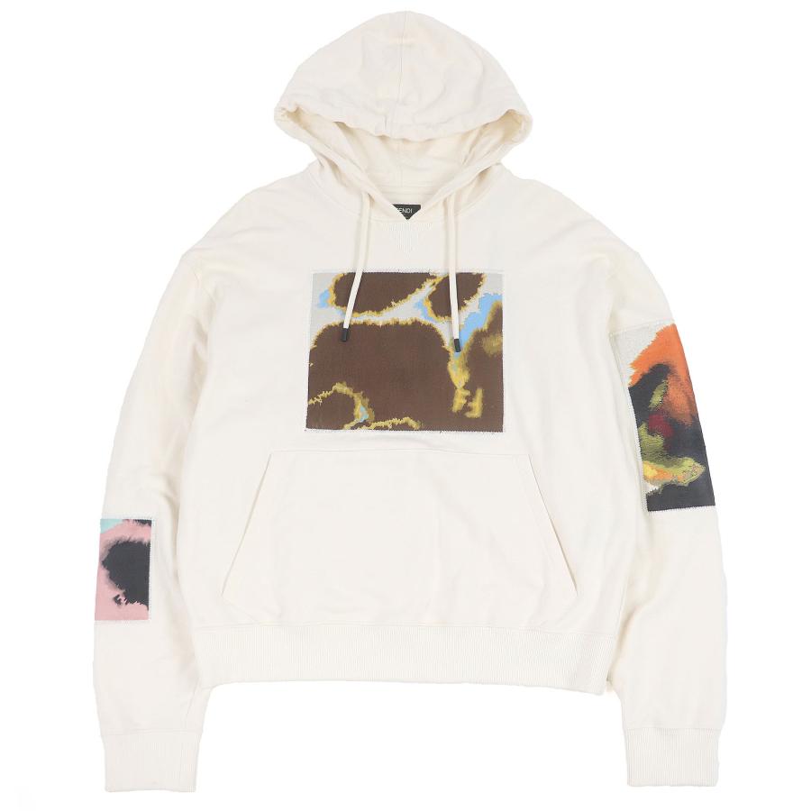 極美品□FENDI フェンディ FY1203 ロゴワッペン エンブロイダリー プルオーバー パーカー アイボリー S 保存袋付 イタリア製　正規品 FENDI（フェンディ） 極美品□FENDI FY1203 ロゴワッペン エンブロイ