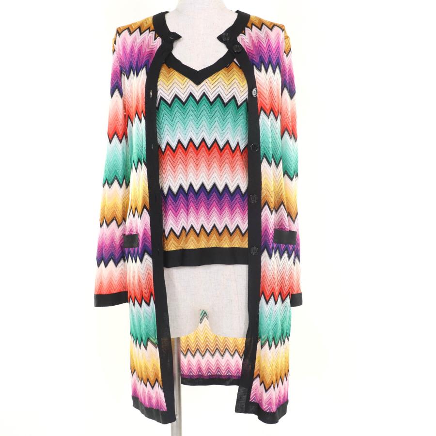 極美品☆Missoni ミッソーニ 長袖ニット カーディガン ノースリーブトップス アンサンブル マルチカラー 40 伊製 正規品 レディース MISSONI（ミッソーニ） 極美品☆Missoni 長袖ニット カーディガン