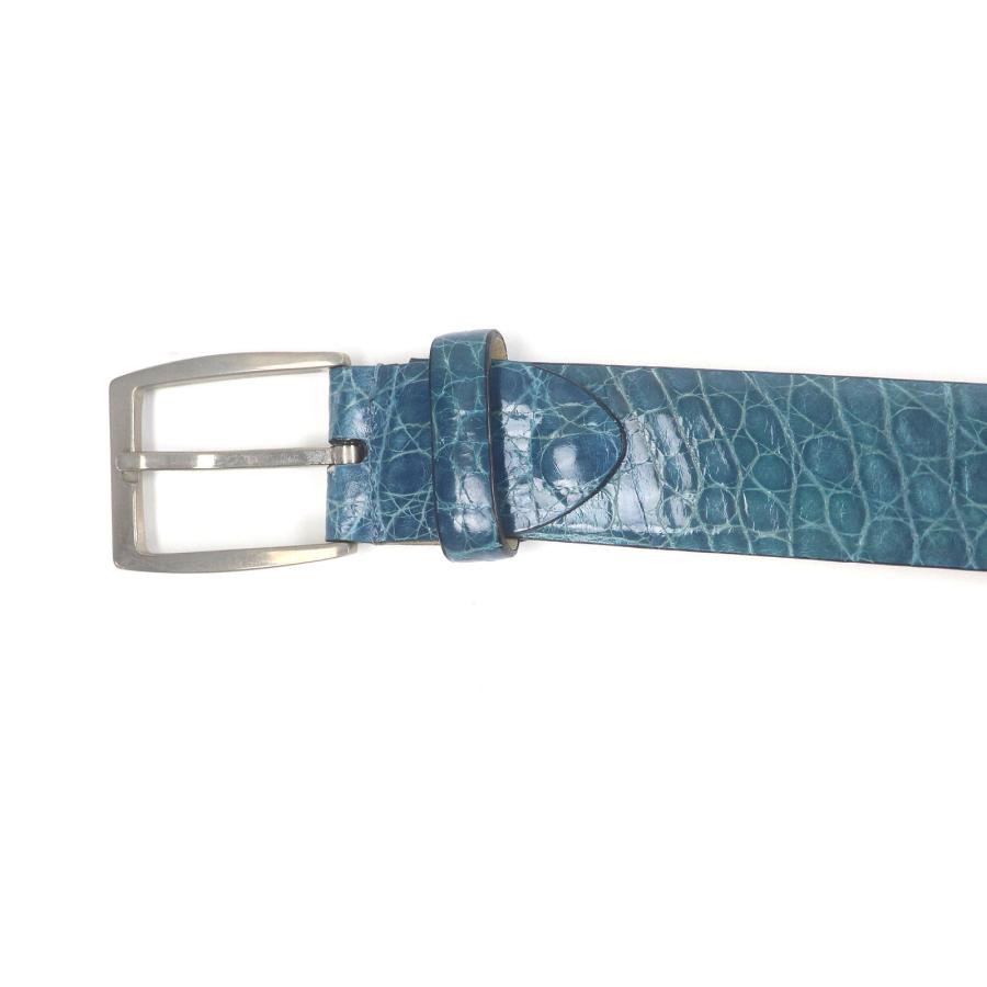 極美品□Brioni ブリオーニ B209/F860 クロコダイル シルバーピンバックル レザーベルト ターコイズブルー 100 イタリア製 メンズ Brioni（ブリオーニ） 極美品□Brioni B209/F860 クロコダイル