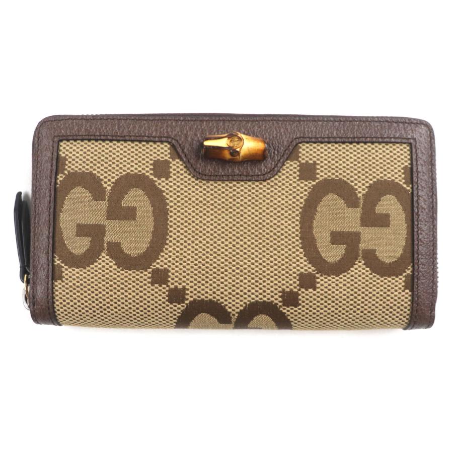 極美品▼GUCCI グッチ 658634 バンブー ジャンボ GG レザー使い ラウンドファスナー ロングウォレット 長財布 ベージュ ブラウン 箱付き GUCCI（グッチ） 極美品▽GUCCI 658634 バンブー ジャンボ GG レザー