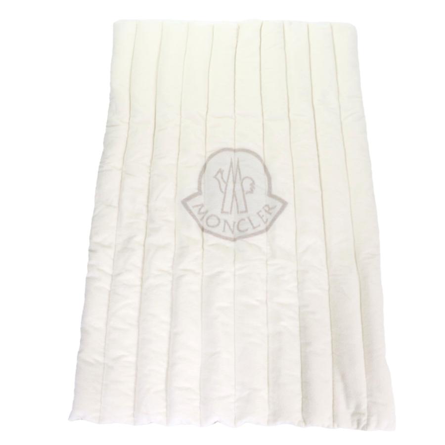極美品▼MONCLER モンクレール CRM GIFT BOUDIN BLANKET アルパカ・カシミヤ混 ロゴ ブランケット ホワイト グレージュ 正規品 メンズ MONCLER（モンクレール） 極美品▽MONCLER CRM GIFT BOUDIN BLANKET