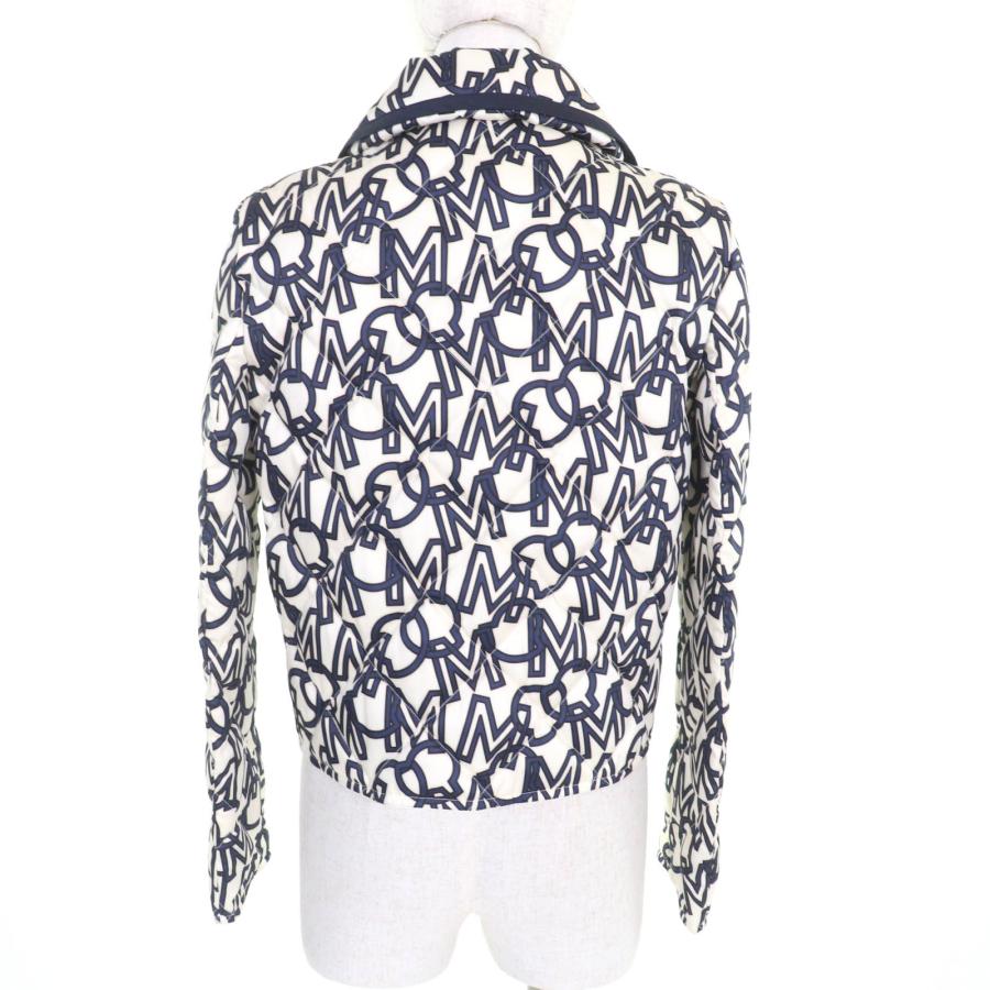 極美品★MONCLER モンクレール AIN ロゴ総柄 ロゴワッペン付 キルティング ダウンジャケット アイボリー ネイビー 0 伊製 レディース MONCLER（モンクレール） 極美品☆MONCLER AIN ロゴ総柄 ロゴワッペン