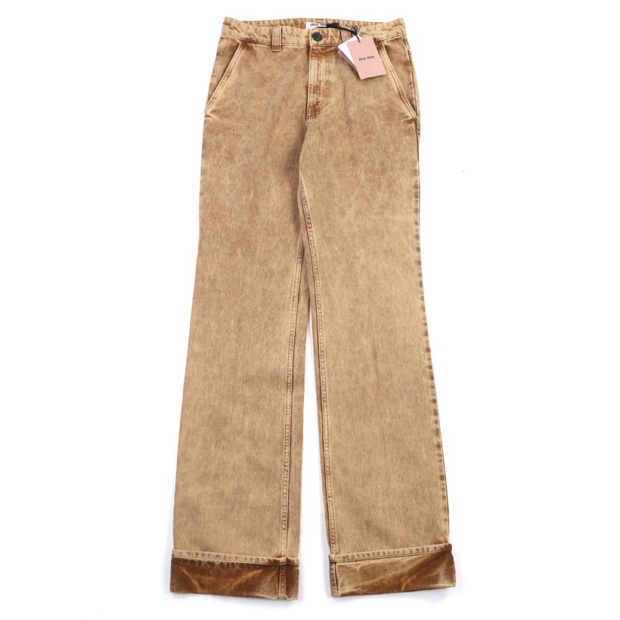 未使用品○MIUMIU ミュウミュウ 2022年製 GWP467 バックロゴ刺繍 マーブル加工 ターンナップ デニムパンツ 38 正規 レディース メンズOK miu miu（ミュウミュウ） 未使用品○MIUMIU 2022年製 GWP467 バック