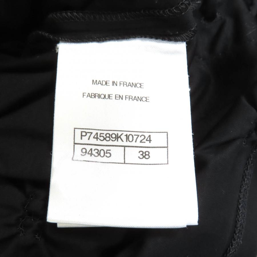 極美品★CHANEL シャネル P74589 コットン100％ ラインストーンチャーム付 ココマーク クロップド カットソー ブラック 38 フランス製 正規品 レディース CHANEL（シャネル） 極美品☆CHANEL P74589 コットン100％ ライン