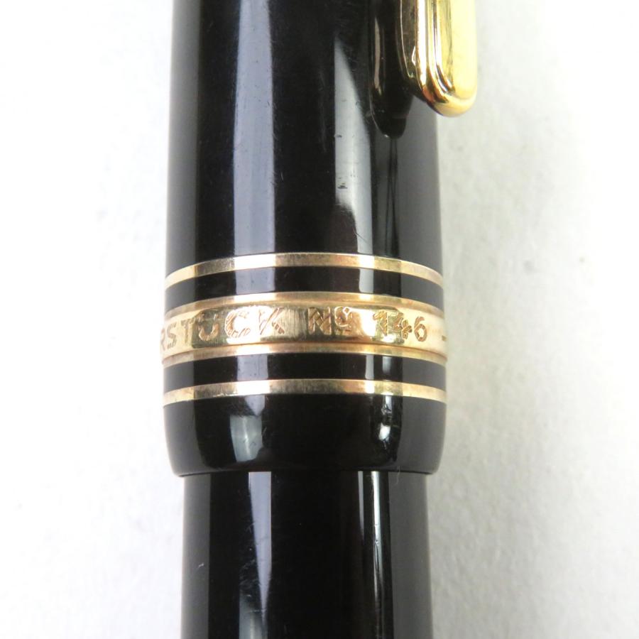 美品○MONTBLANC モンブラン マイスターシュテュック 146 14K Fニブ ロゴ刻印 ホワイトスター 吸引式 万年筆 ブラック ゴールド ドイツ製 MONTBLANC - 美品○MONTBLANC モンブラン マイスターシュテュック 146