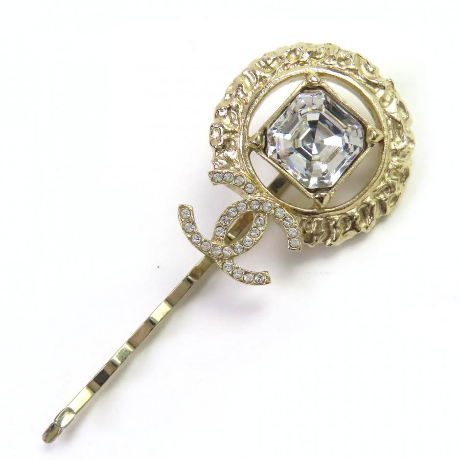 極美品△CHANEL シャネル 22C ココマーク ラインストーン ビジュー ヘアピン ヘアアクセサリー ゴールド 箱付き フランス製　レディース CHANEL（シャネル） 極美品△CHANEL 22C ココマーク ラインストーン