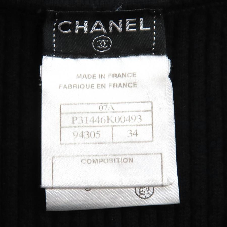 美品△CHANEL シャネル P31446 07A ウール100％ ココマーク金具 ノースリーブ ニット ワンピース ブラック 34 仏製 正規品 レディースの画像