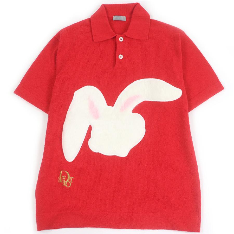 極美品□DIOR ERL ディオール オム イーアールエル 23SS 313M831AT498 ウサギ 半袖ニットポロシャツ レッド XS イタリア製 正規品 メンズ 極美品□DIOR ERL ディオール オム イーアールエル 23SS 313M831AT498