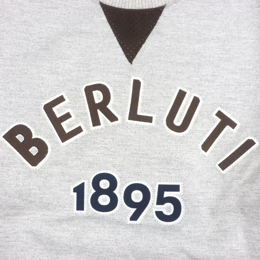 極美品▼BERLUTI ベルルッティ R25JRL82JBAW コットン シルク カレッジロゴ クルーネック プルオーバー スウェットシャツ グレー M イタリア製 正規品 メンズ 極美品▽BERLUTI ベルルッティ R25JRL82JBAW シルク混 カレッジロゴ