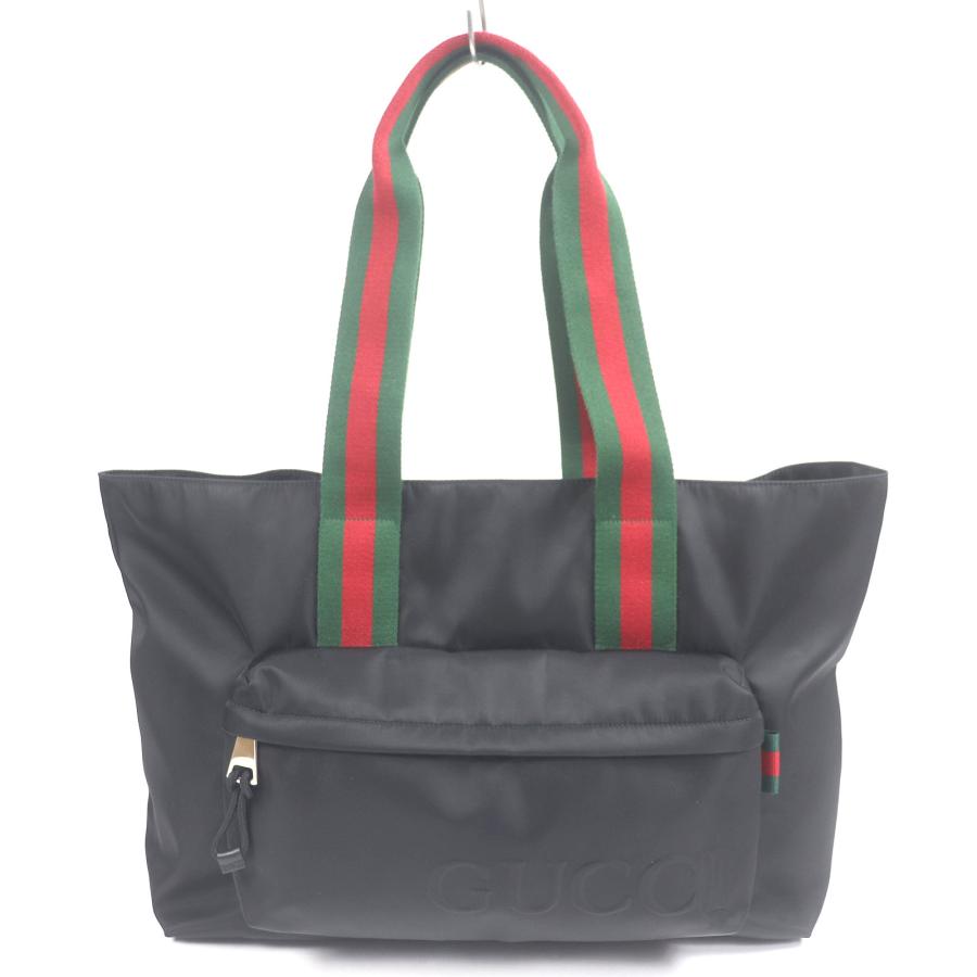 美品□GUCCI グッチ 802172 ナイロン シェリーライン ウェブライン ラージ ロゴ トートバッグ ブラック 保存袋付き イタリア製 メンズ GUCCI（グッチ） 美品□GUCCI 802172 ナイロン シェリーライン ウェブ