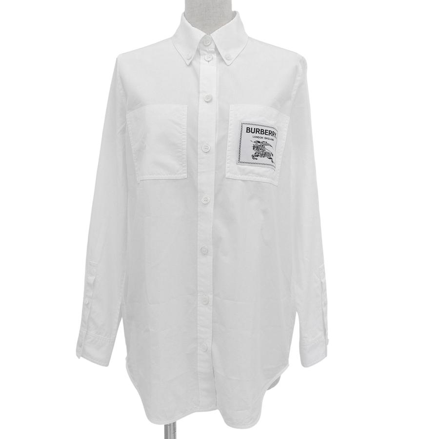 極美品▲BURBERRY バーバリー 8063004 コットン100％ ティッシ期 ロゴパッチ付き ロングスリーブ 長袖シャツ 白 36 正規品 レディース BURBERRY（バーバリー） 極美品△BURBERRY 8063004 コットン100