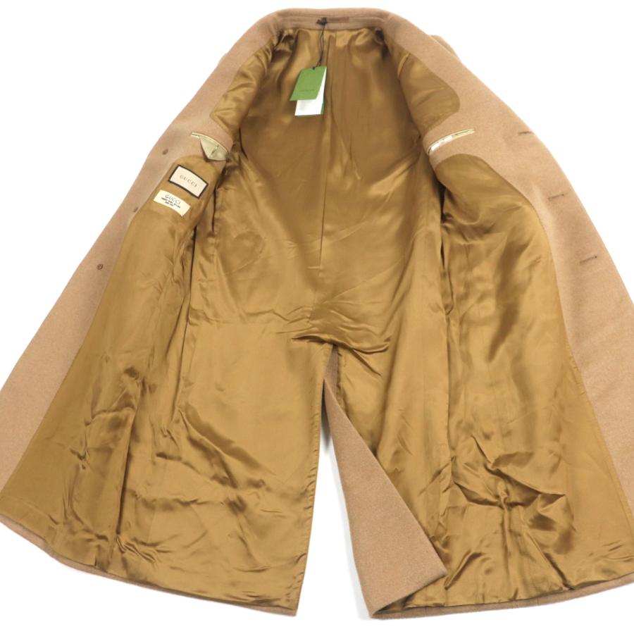 未使用品▼GUCCI グッチ 23AW 753089 キャメルヘアー100% シティラベル ロゴ入りボタン シングル チェスターコート ブラウン 44 ハンガー・ガーメント付き イタリア製 正規品 メンズ GUCCI（グッチ） 未使用品▽GUCCI 23AW 753089 キャメルヘアー100