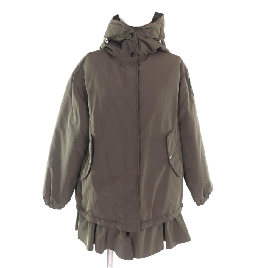 美品★MONCLER モンクレール 20-21AW IRUS フード・デカロゴワッペン付 裾フリル 比翼仕立て ダウンジャケット カーキ 00 正規品 MONCLER（モンクレール） 美品☆MONCLER 20-21AW IRUS フード