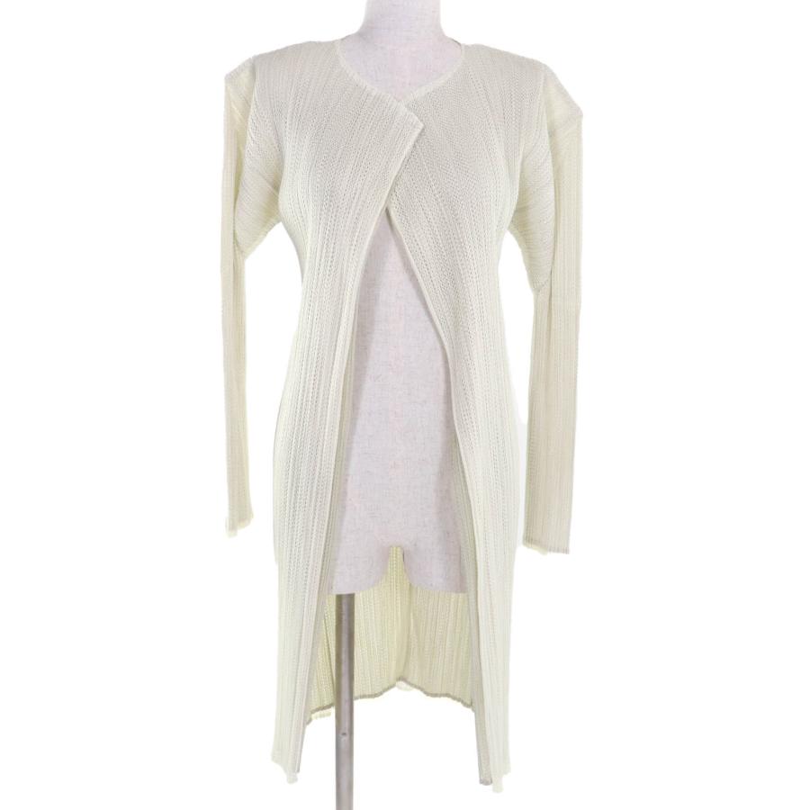 美品★PLEATS PLEASE プリーツプリーズ イッセイミヤケ PP06-JO702 フロントオープン レイヤードデザイン メッシュ ロングカーディガン アイボリー 3 日本製 正規品 レディース 美品☆プリーツプリーズ イッセイミヤケ PP06-JO702 フロントオープン