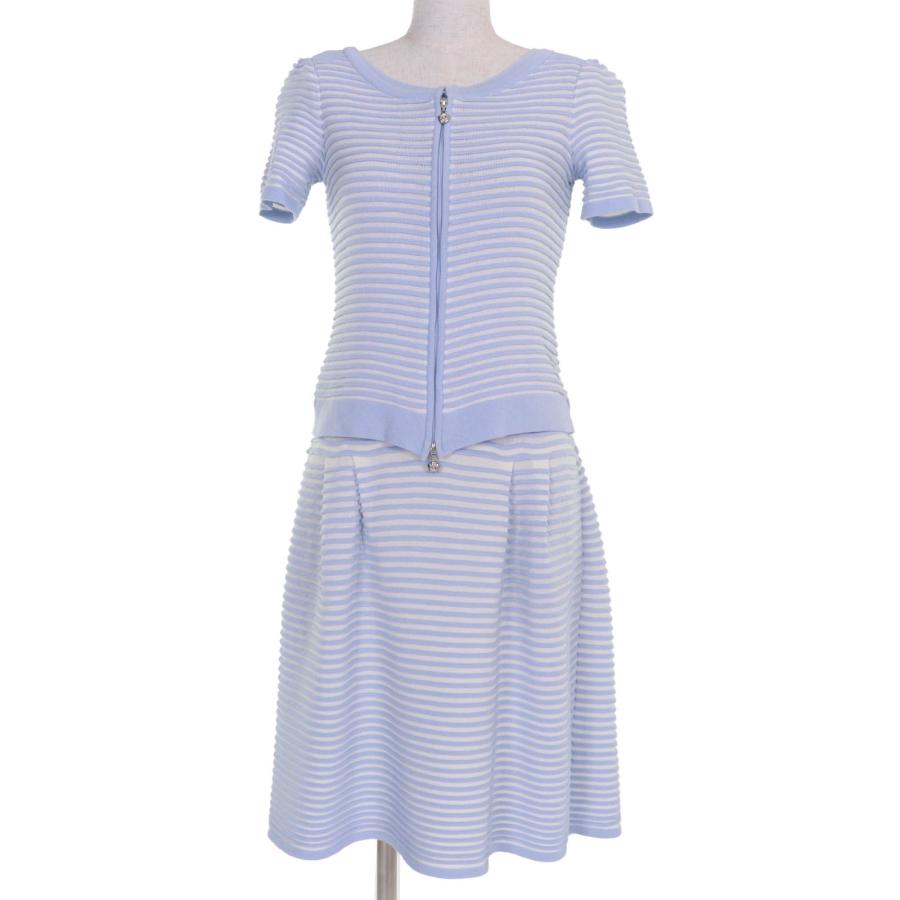 極美品☆Rene ルネ 6522590/6522610 ニット 半袖カーディガン ノースリーブワンピース アンサンブル ライトブルー 36 正規品 レディース 極美品☆Rene ルネ 6522590/6522610 ニット 半袖カーディガン