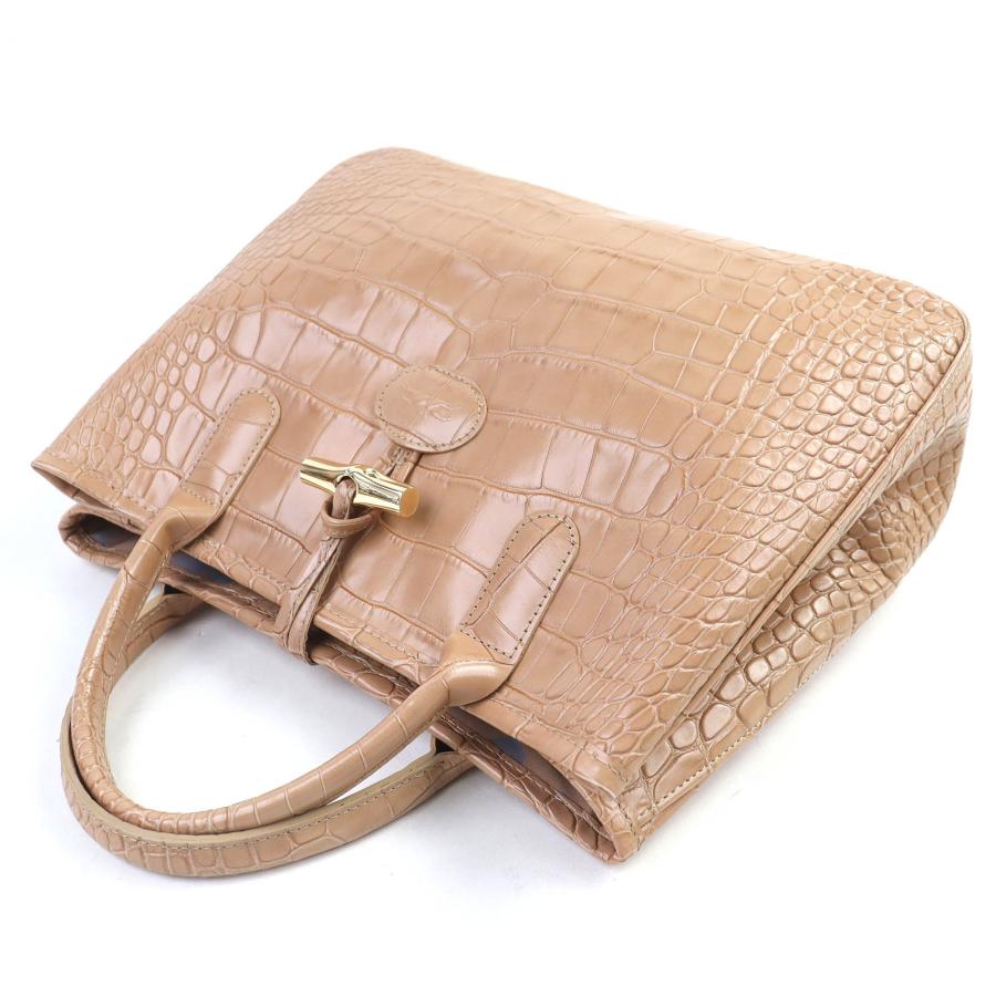LONGCHAMP 極美品△Longchamp ロンシャン ROSEAU ロゾ ロゴ クロコ型
