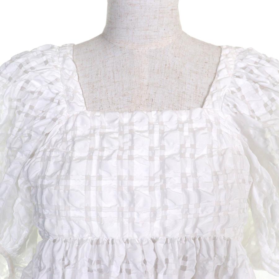 美品△CECILIE BAHNSEN セシリーバンセン J05DL0103 VEGTA BLOUSE 格子柄 パフスリーブ フレア ブラウス ホワイト UK6 日本サイズ約S相当 イタリア製 正規品 レディース 美品△CECILIE BAHNSEN セシリーバンセン J05DL0103 VEGTA BLOUSE 格子