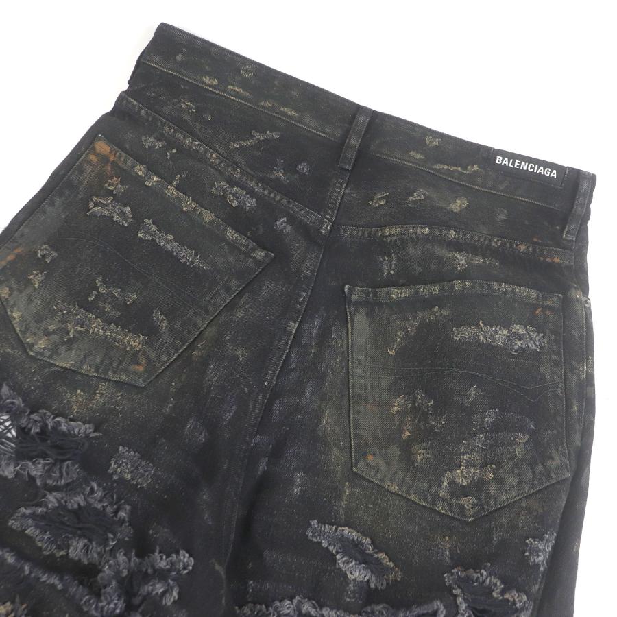 未使用品□BALENCIAGA バレンシアガ 24SS 745248 スーパーデストロイデニムパンツ ダメージジーンズ ブラック S イタリア製 正規品
