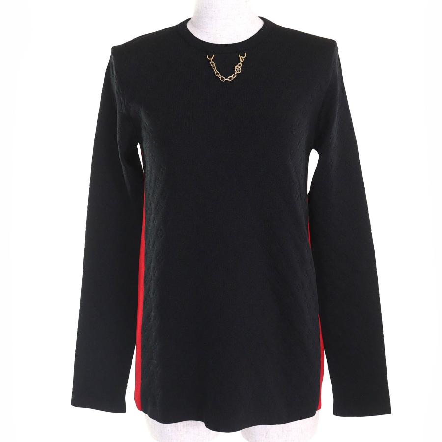 未使用品△LOUIS VUITTON ルイヴィトン 1A9Z3E シルク65％ LVサークルロゴチェーン付き モノグラム 長袖 ニット トップス 黒 赤 S 正規品 LOUIS VUITTON（ルイ・ヴィトン） 未使用品△LOUIS VUITTON 1A9Z3E