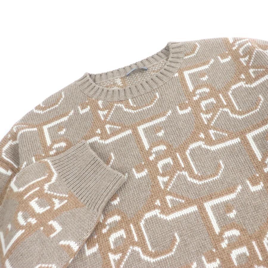 極美品□DIOR Cactus Jack ディオール オム カクタスジャック トラヴィス・スコット 22AW 283M663AT358 カシミヤ100% 総柄 オーバーサイズ セーター ニット ベージュ M イタリア製 正規品 メンズ 極美品□ディオール オム カクタスジャック トラヴィス・スコット 22AW