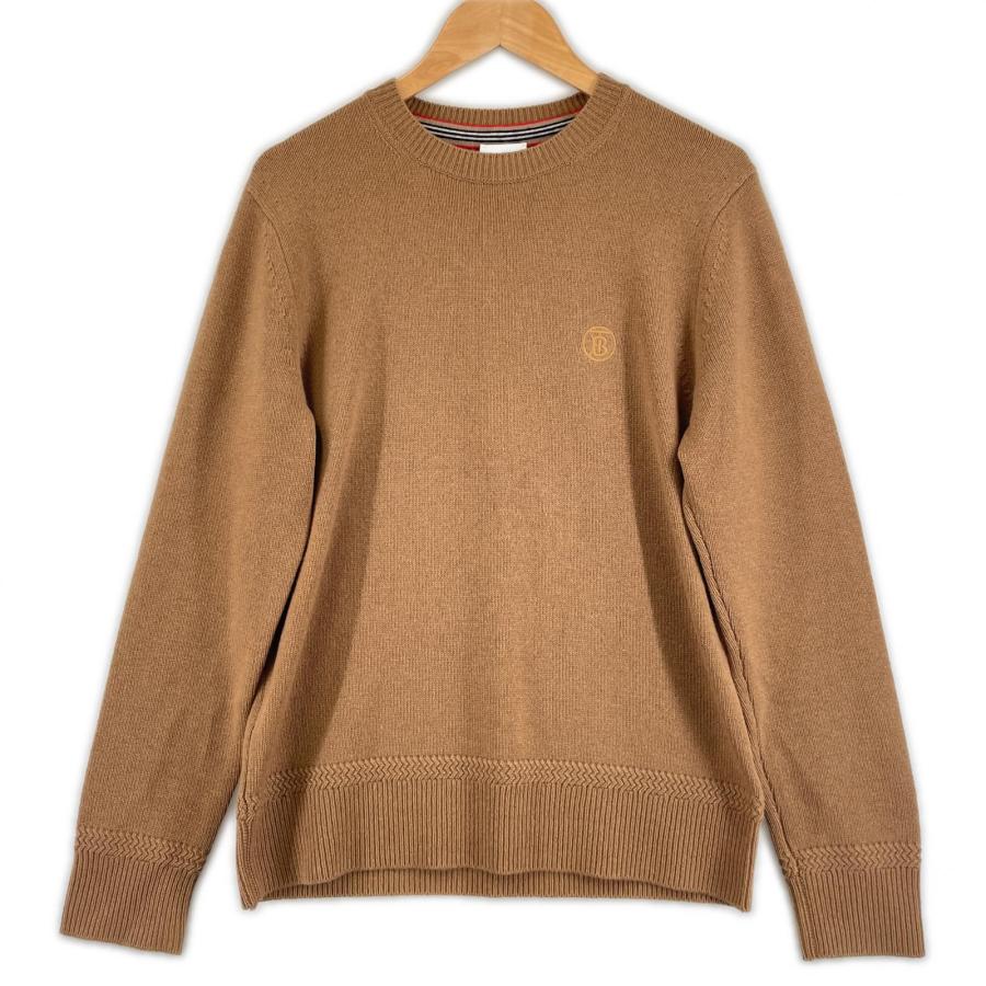 美品▲BURBERRY バーバリー 8033178 カシミヤ100％ TBロゴ刺繍 クルーネック 長袖ニット セーター ブラウン S 正規品 メンズ BURBERRY（バーバリー） 美品△BURBERRY 8033178 カシミヤ100％ TBロゴ